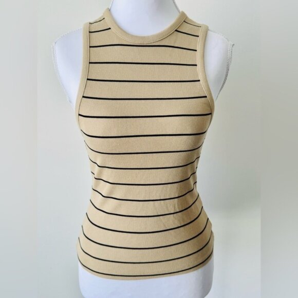 Beige and Black Striped High-Neck Tank Top ⚡️ - Picture 1 of 5